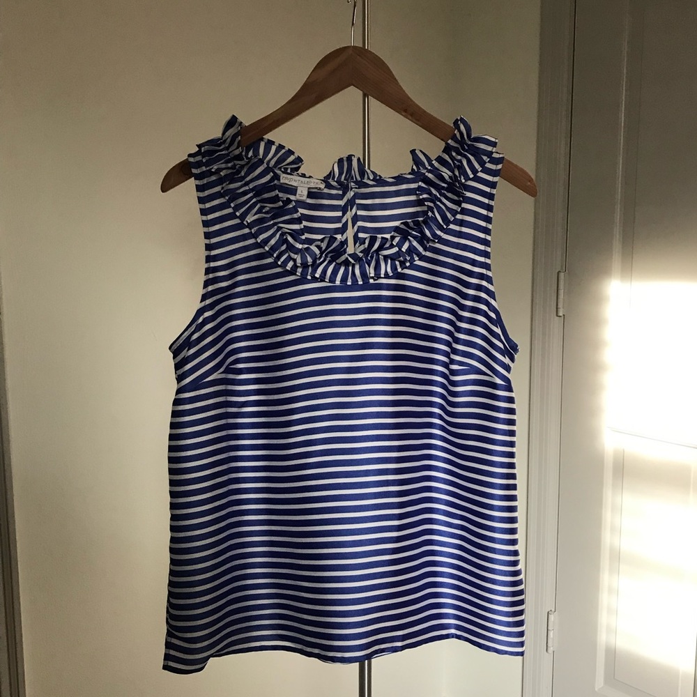 Talbots | L | Blue & White Stripe Ruffle Top - Picture 6 of 7